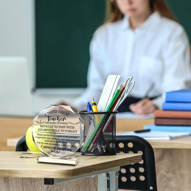 Perthlin Acrylic Teacher Appreciation Gifts for Women Teacher Christmas Gifts Thank You Teachers Gift from Student Retirement Present for Office Desk Paperweight Keepsake Decor(Elegant Nonagon) - Image 4